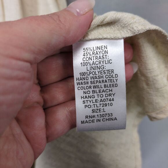 NWT Umgee Women's L Beige Crochet Puff Sleeve Smocked Linen Babydoll Dress Boho - Picture 8 of 9